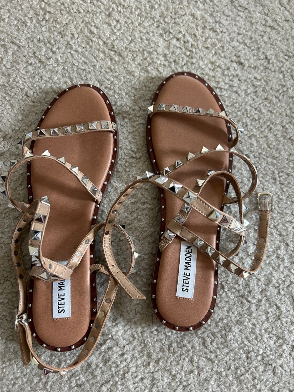 Steve Madden Beige Studded Strappy Sandals